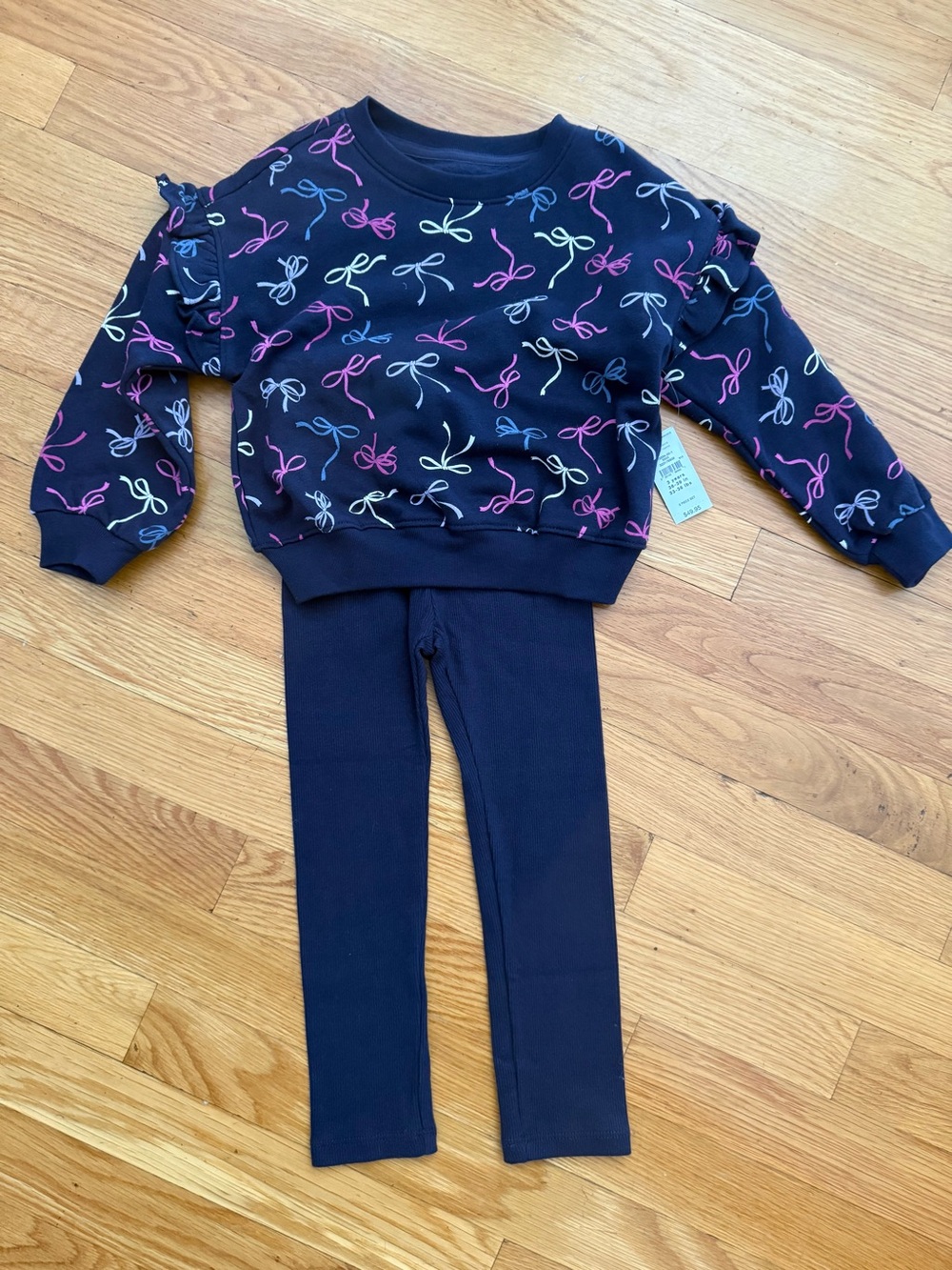 NWT Girls Gap Navy Bow Print Sweater & Leggings Set 3T